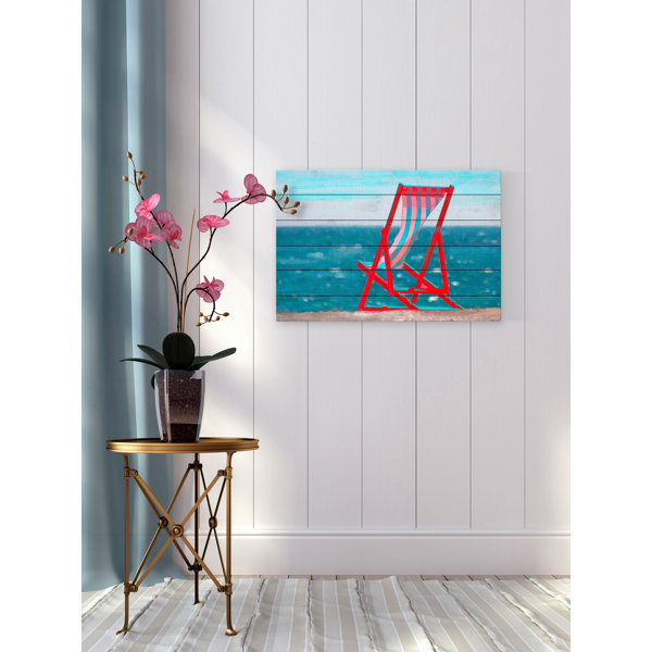 Highland Dunes 'Red Beach Chair' Print On White Wood Wayfair